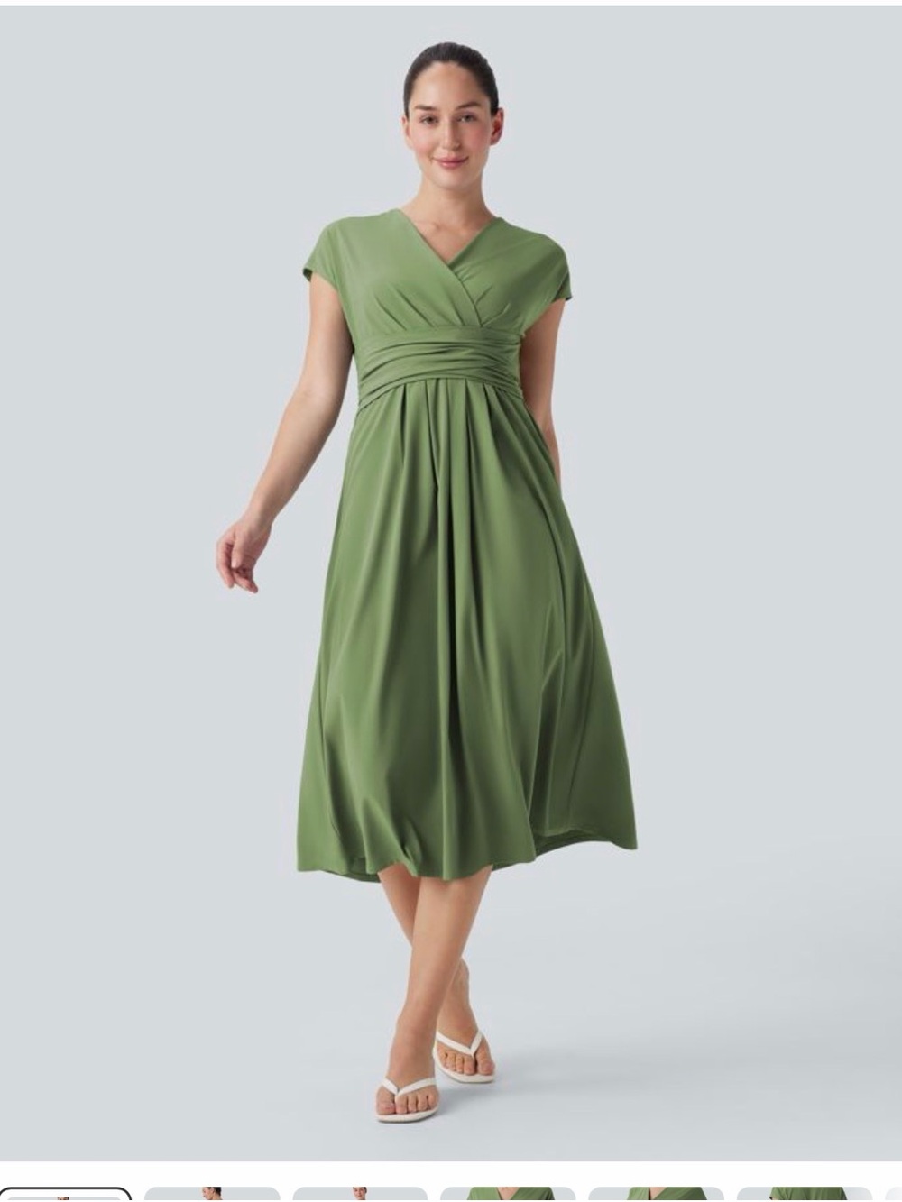 Halara Breezeful V Neck Short Sleeve Pocket Tie Back Quick Dry Midi Casual Dress